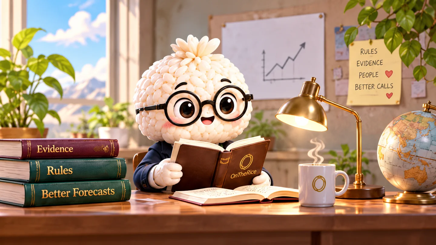 Illustration of OTR’s rice characters studying together