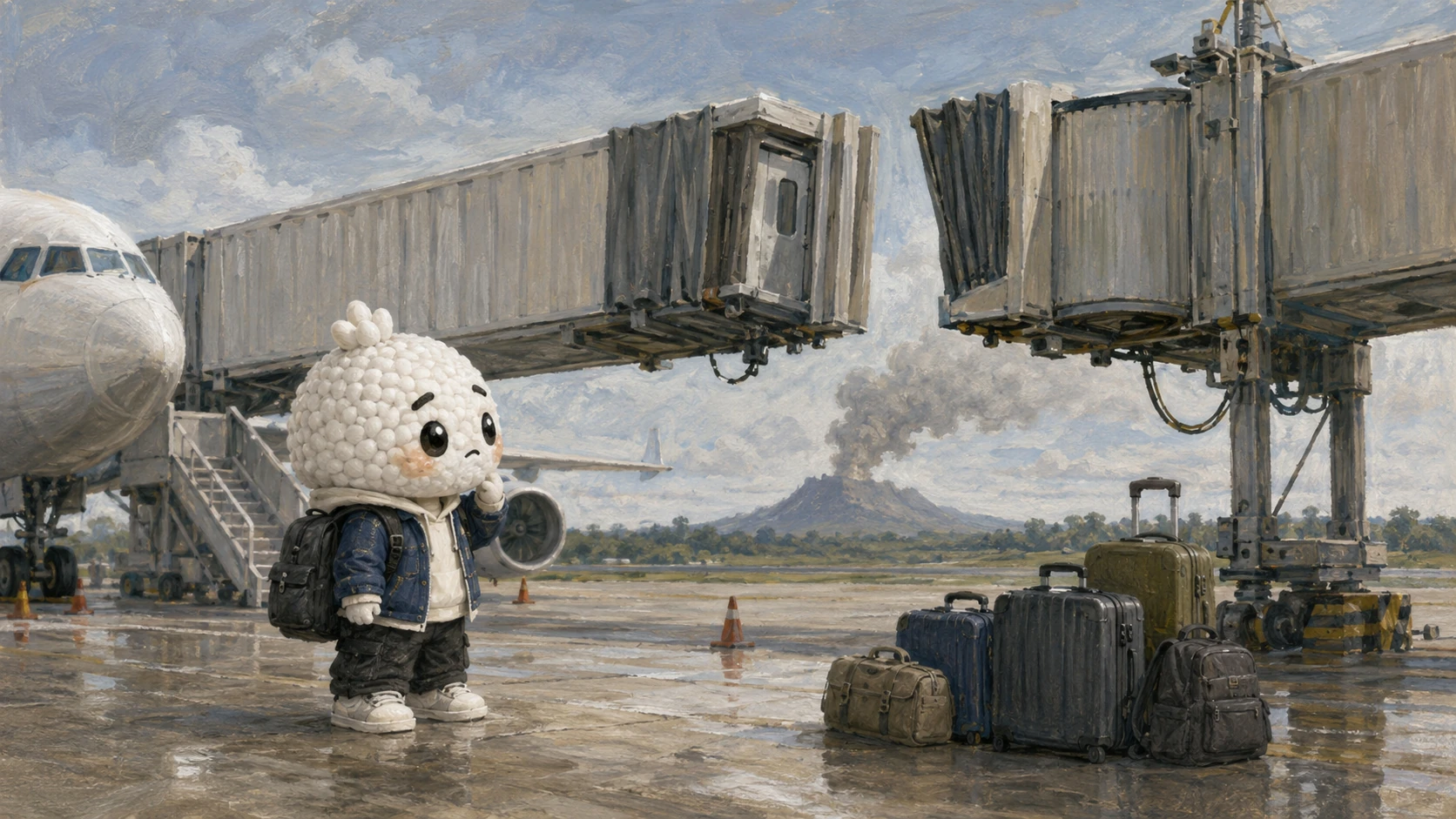 Editorial illustration for Volcanic ash disrupts Changi–Jakarta flights and passenger communications